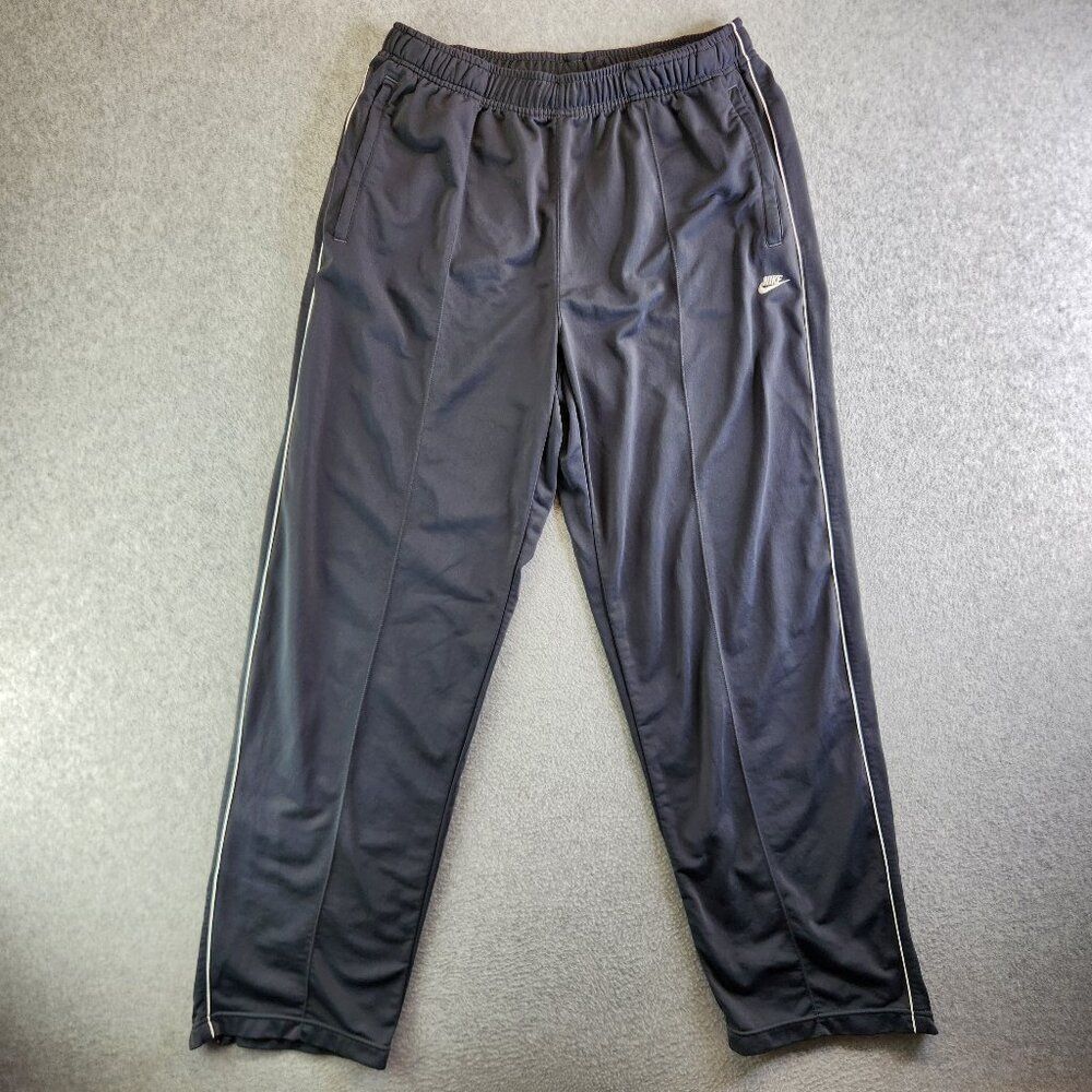 Vintage Nike Track Pants Mens XL Gray Zip Ankles Y2K Creased Straight Leg Knit